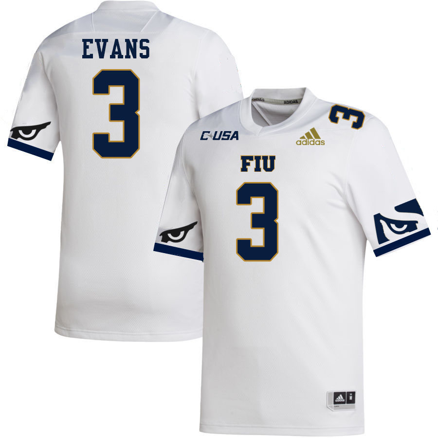 #3 JoJo Evans FIU Jersey,Florida International University Panthers Football Jersey-White